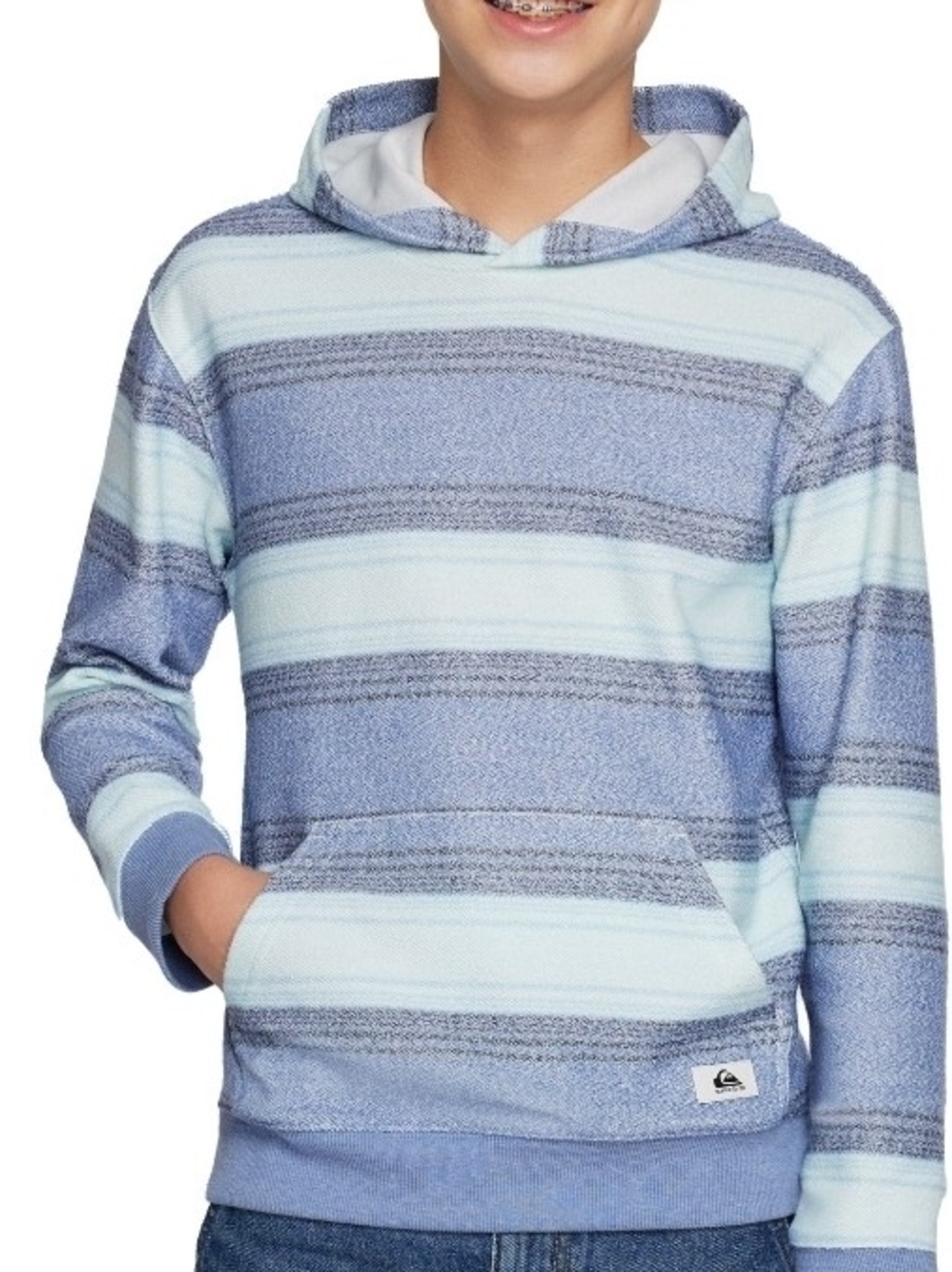 Quiksilver Blue & Aqua Striped Hooded Sweater